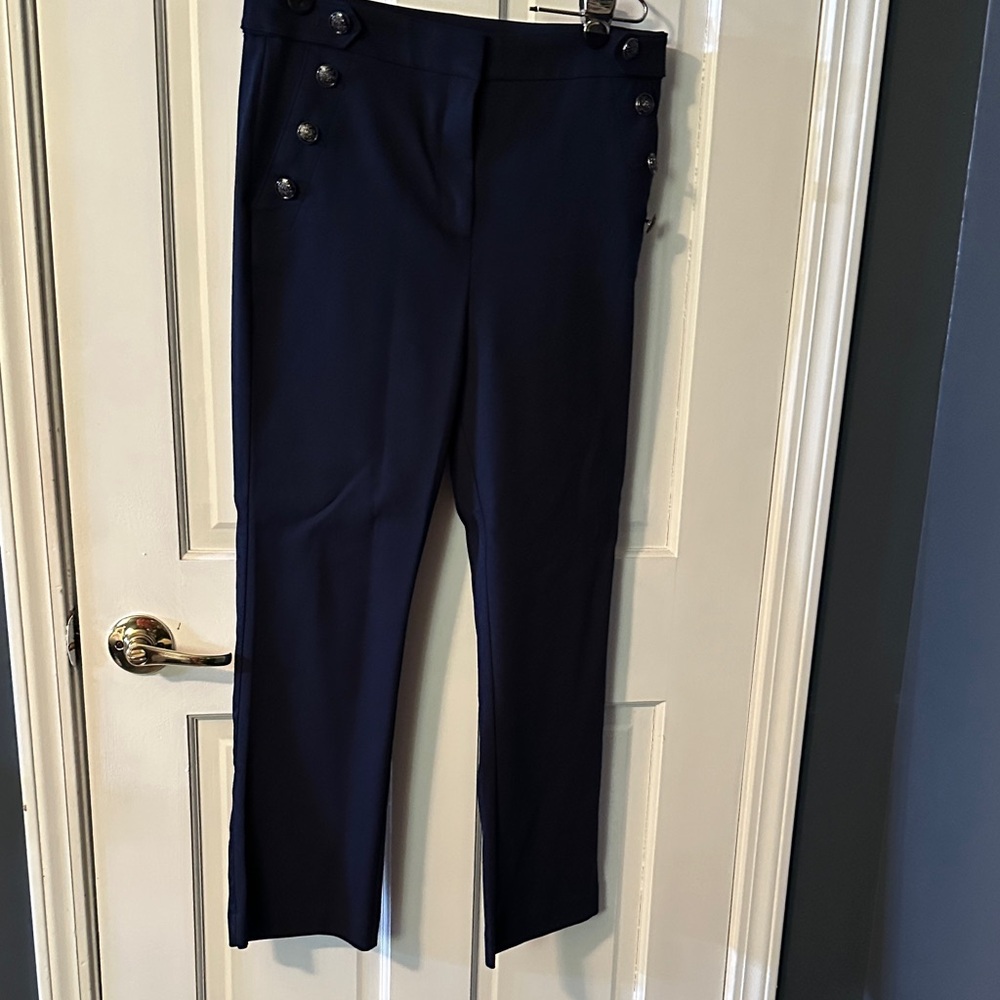 Navy Women's Pants with Button Detail